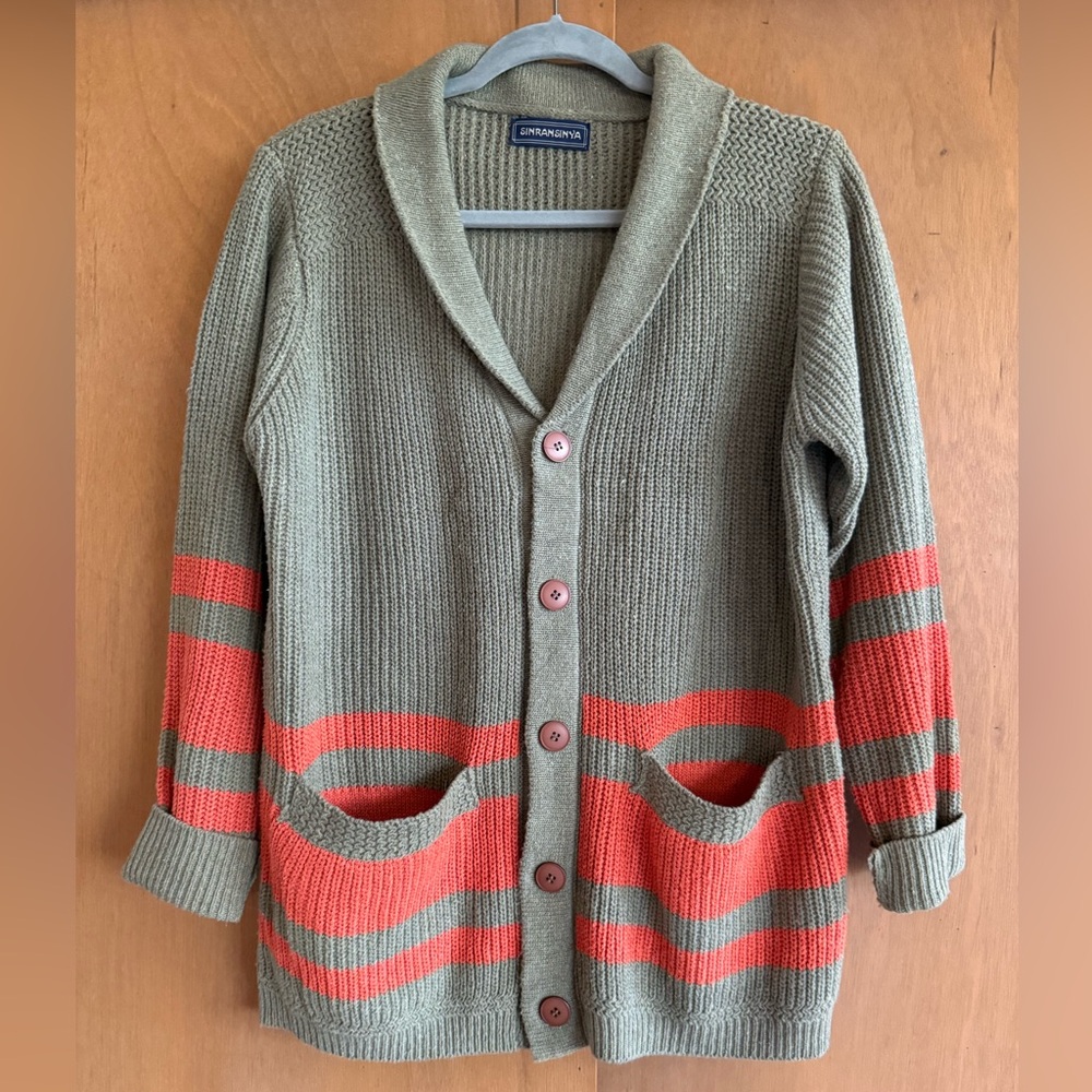 Olive and Orange Knit Boyfriend Cardigan